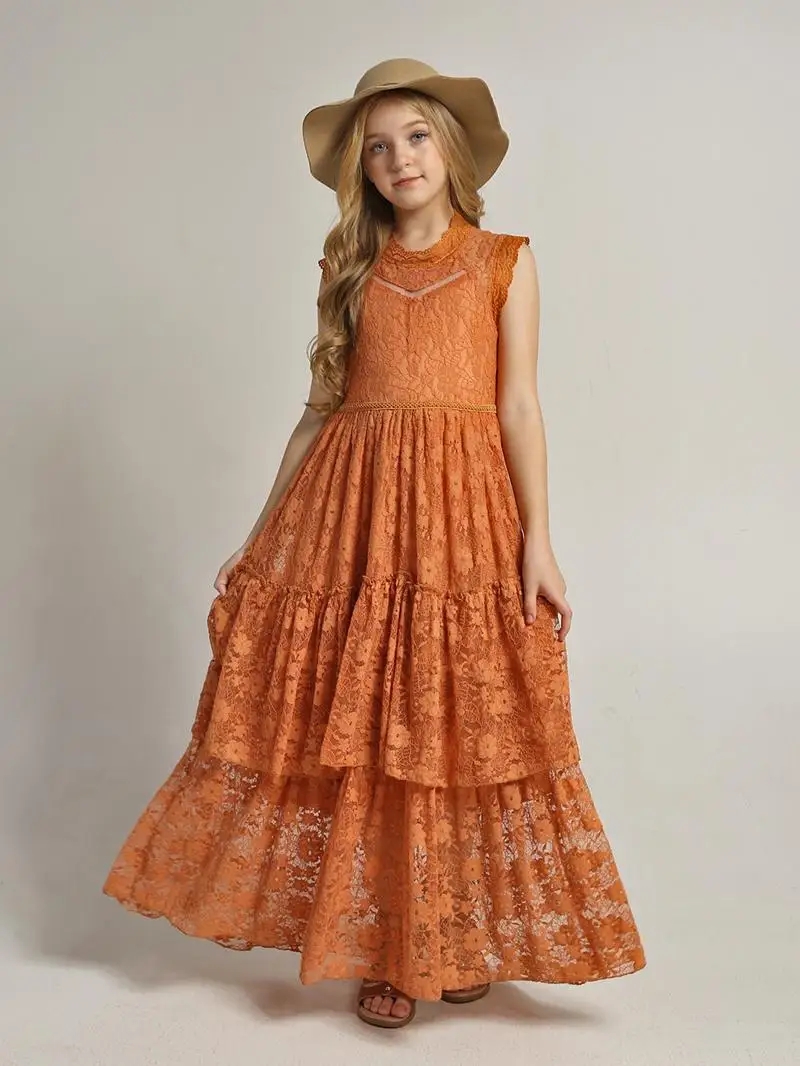 Baby Clothing Discount - فستان زهور للفتيات من الدانتيل والقطن،